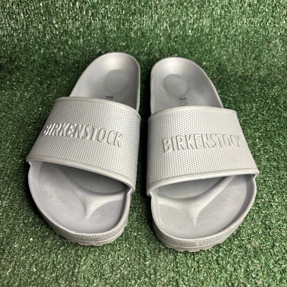 Birkenstock Barbados EVA Lightweight Waterproof Logo Slide Sandal Silver Mens 12
